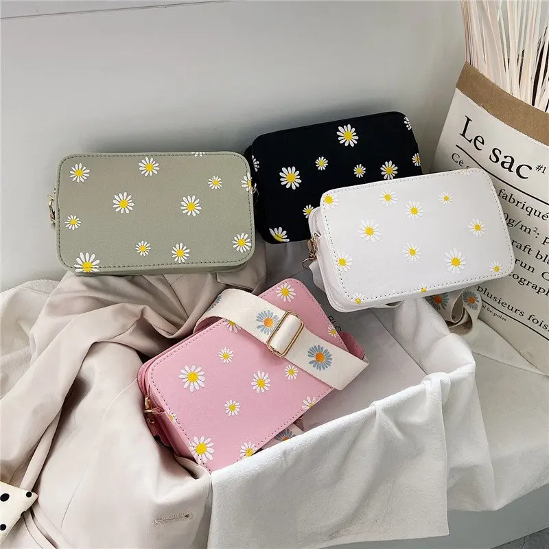 Fashion Women Bag Daisy Pattern Shoulder Bag Handbag Printed Small Square Bag Tote Classic Elegant Crossbody Shoulder Sac