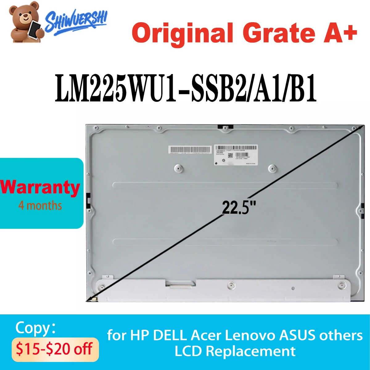 

Оригинальный новый ЖК-экран 22,5 дюйма, 30 контактов LM225WU1 SSB1 (SS) (B1) SSB2 (SS) (B2) SSA1 (SS) (A1) LM225WU1-SSB1 LM225WU1-SSB2