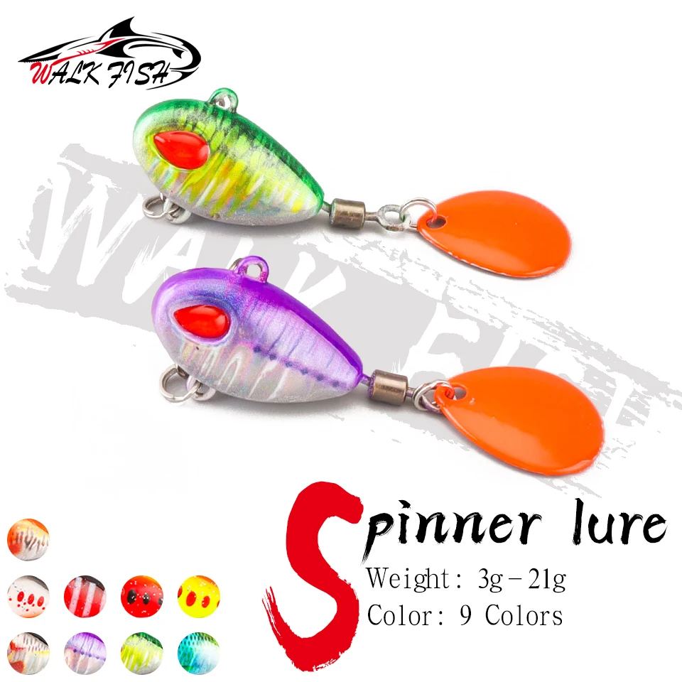 WALK FISH VIB Lure Spoon Spinner Bait Sinking Wobblers Metal Jig Rotating Sequin Tail Far Casting Fishing Baits For Sea Bass
