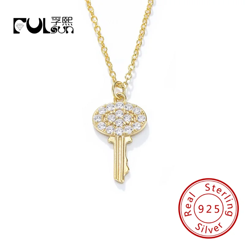 

925 Sterling Silver Zircon Lock 14K Gold Pendant Necklace Classic Engagement Jewelry Delicate Female Couple Heart Clavicle Chain