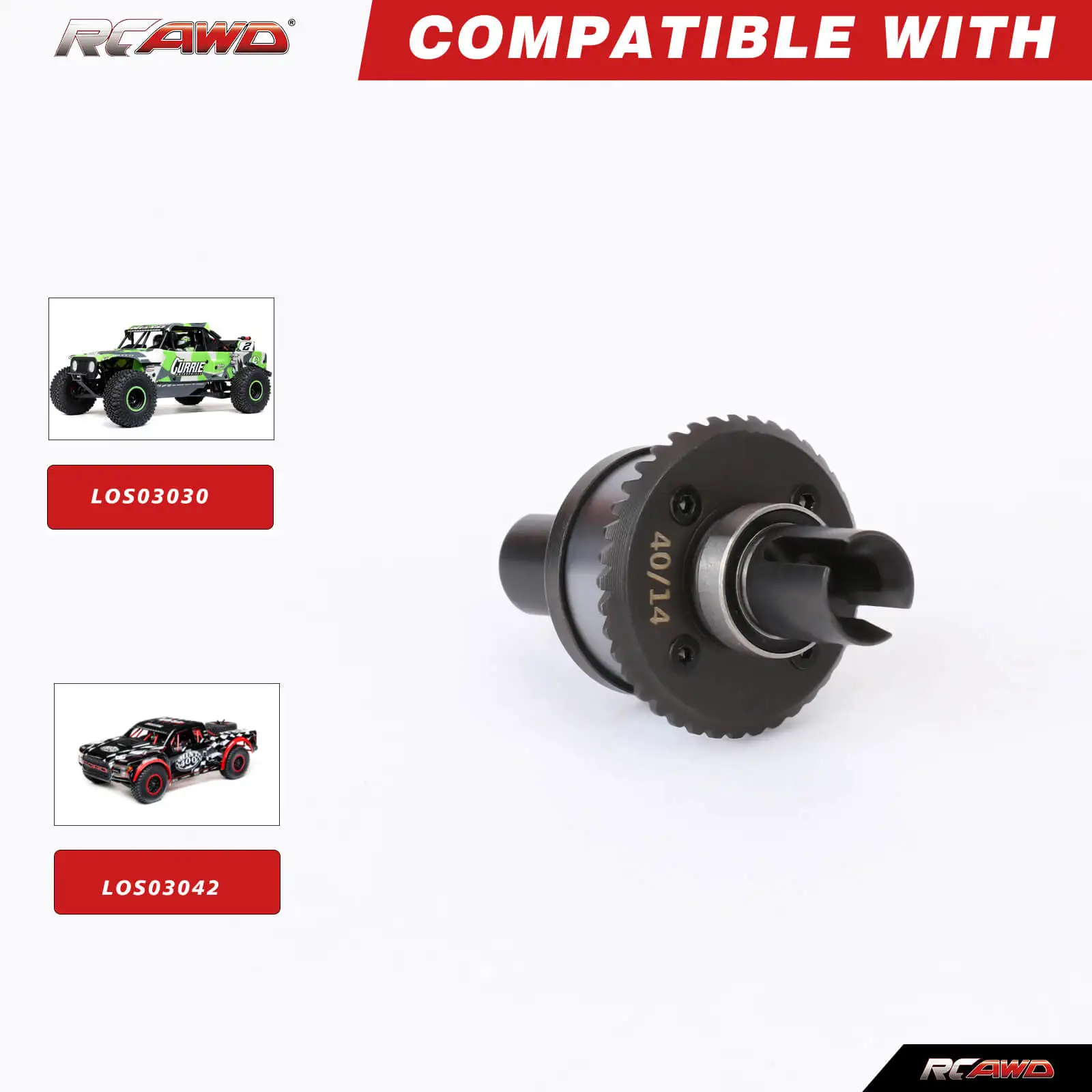 RCAWD 40T Front Differential Assembly 14T Input Gear Metal Diff For Losi 1/10 Baja Rey Hammer Rey U4  Rock Racer Upgrade Parts