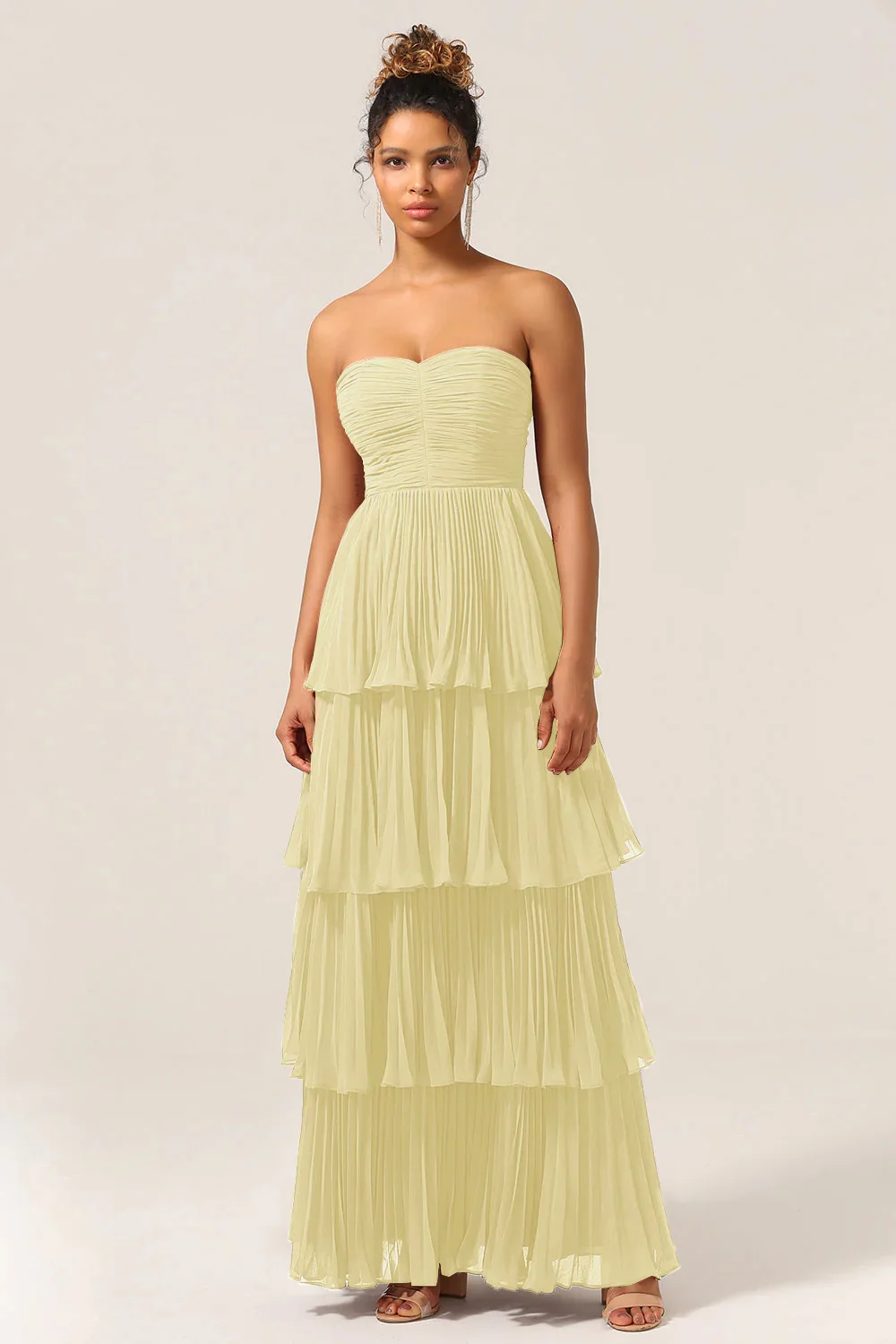 Amanda Strapless Chiffon vestidos de noche Multilay A-line Prom Dresses Elegant Sleeveless Ankle-Length Zip Formal Evening 2024