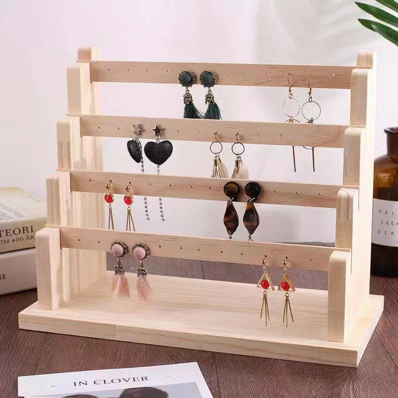 الصلبة الخشب مجوهرات رف شاشة متعدد الطبقات أقراط تظهر حامل تخزين المجوهرات الرف سعة كبيرة ياردروب حامل مُنظِم #1