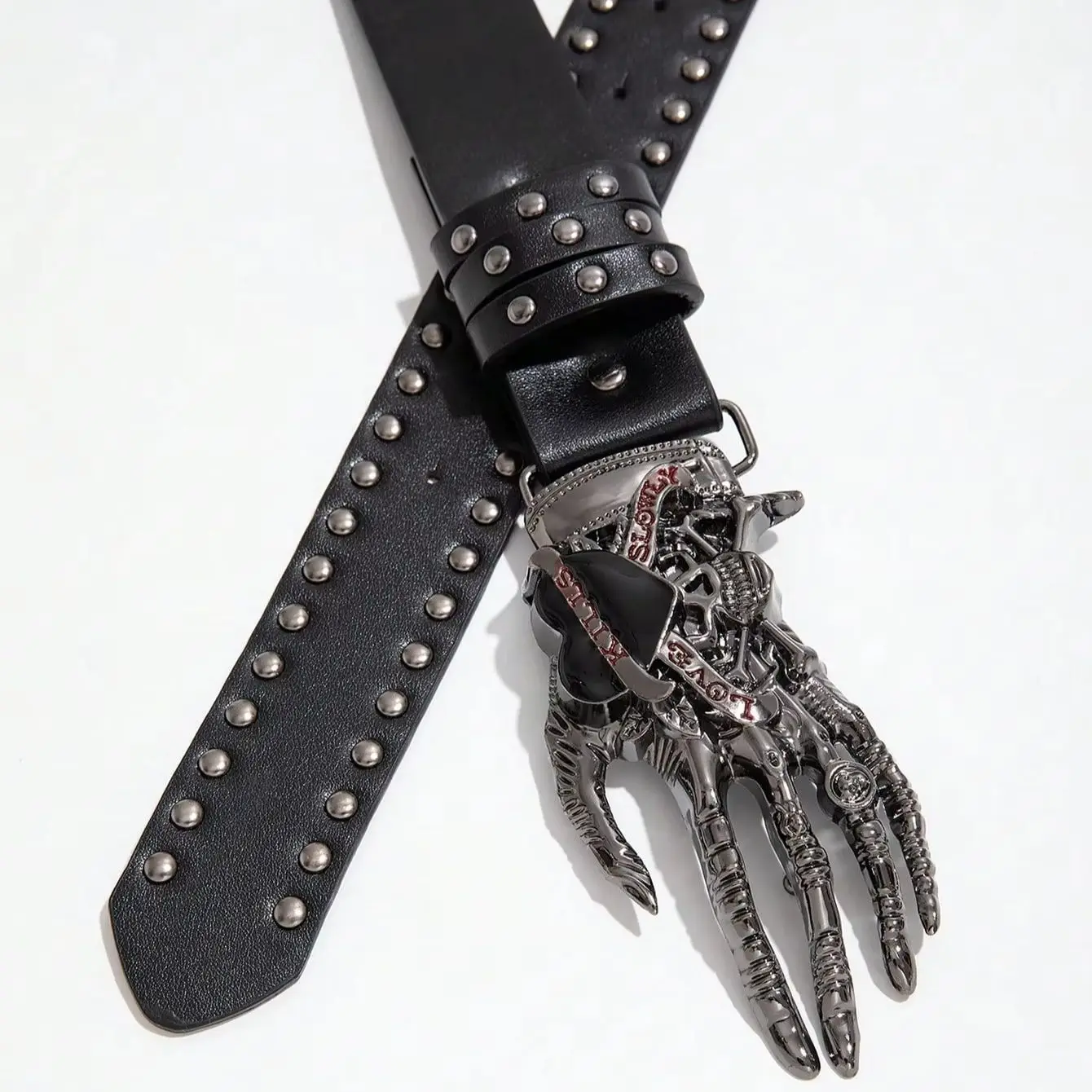 1pc women's vintage Y2K punk decorative black belt with a skull hand-shaped buckle, a unique versatile accessory belt view 5