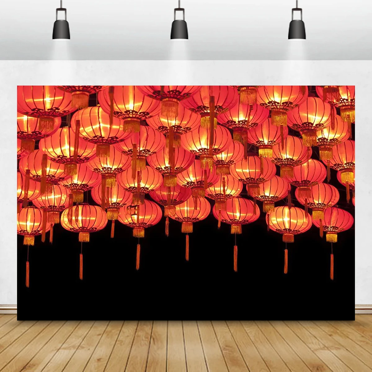 

Red Lantern Festival Chinese Lunar Calendar New Year Banner Backdrop China Red Firecracker Party Wall Background Decorations