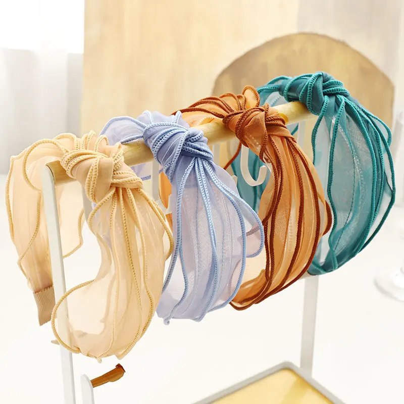 Transparent Organza Yarn Wash Face Headbands Bathroom Makeup Head Wear Fresh Bright Colored Transparent Silk Hairbands Head Wear