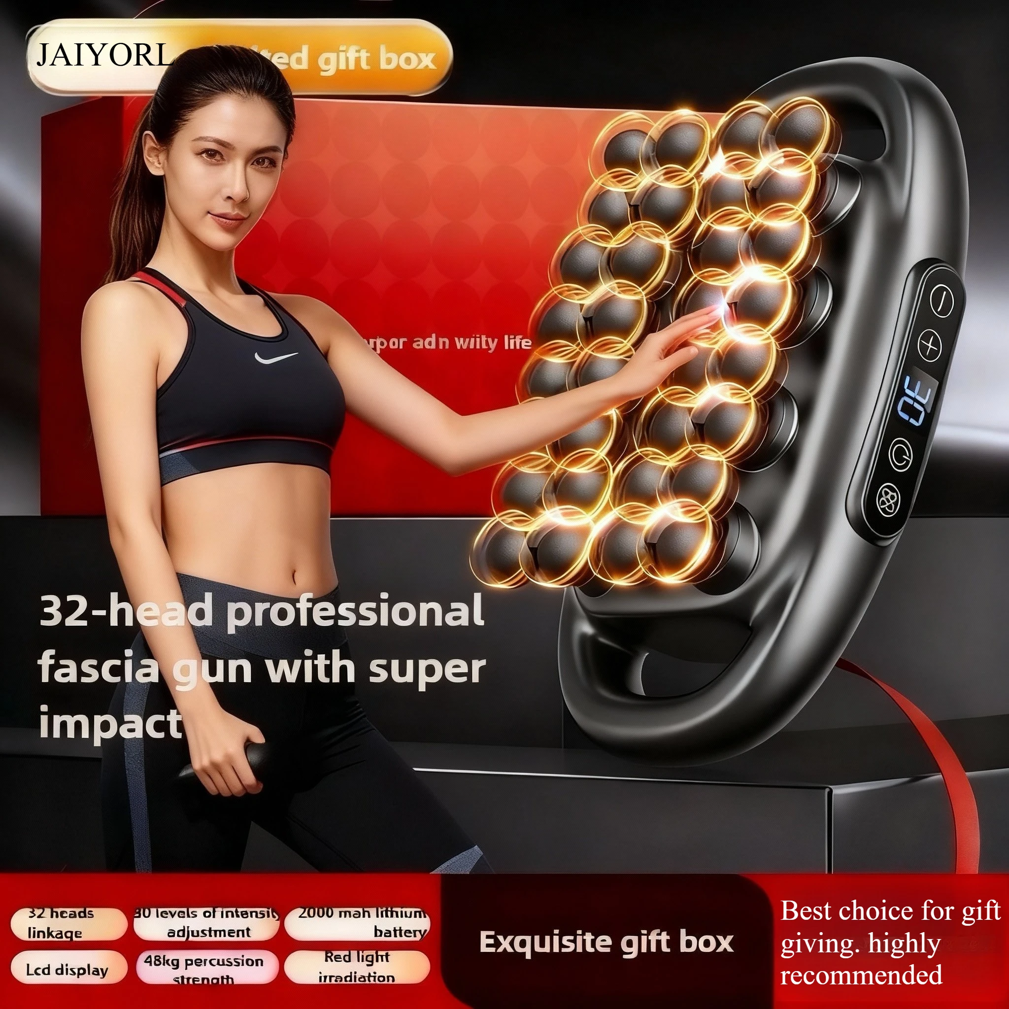 

32-Heads Fascia Gun Deep Tissue Muscle Massager Professional High Quality Wireless Frequency Vibration Red Light Masajeador