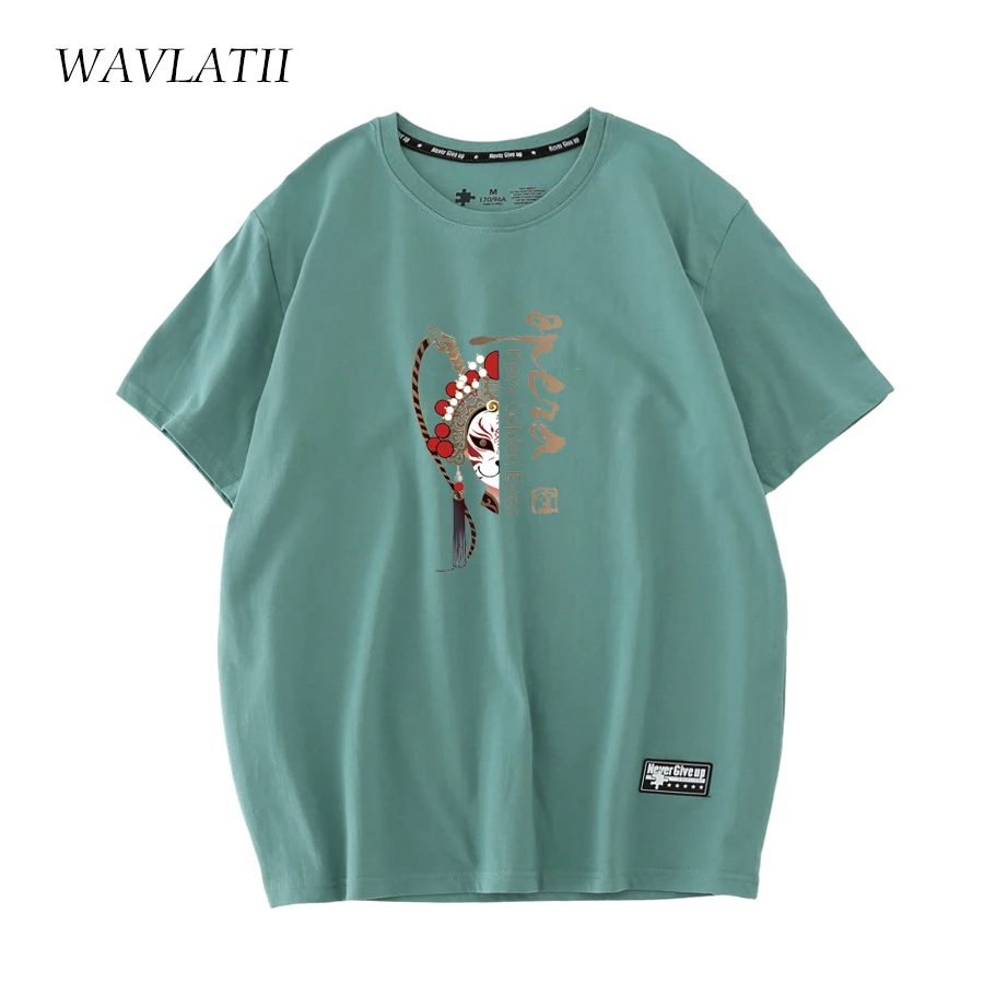 WAVLATII New Women White Cotton T Shirts Female Opera Casual Light Green Tees Summer Fashion Short Sleeve Tops WT2215