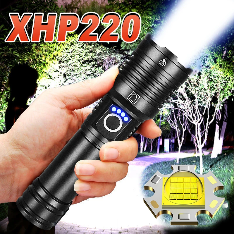 

XHP220 Most Powerful LED Flashlights USB Rechargeable Torch Light XHP199 High Power LED Flashlight 18650 Hunting Camping Lantern