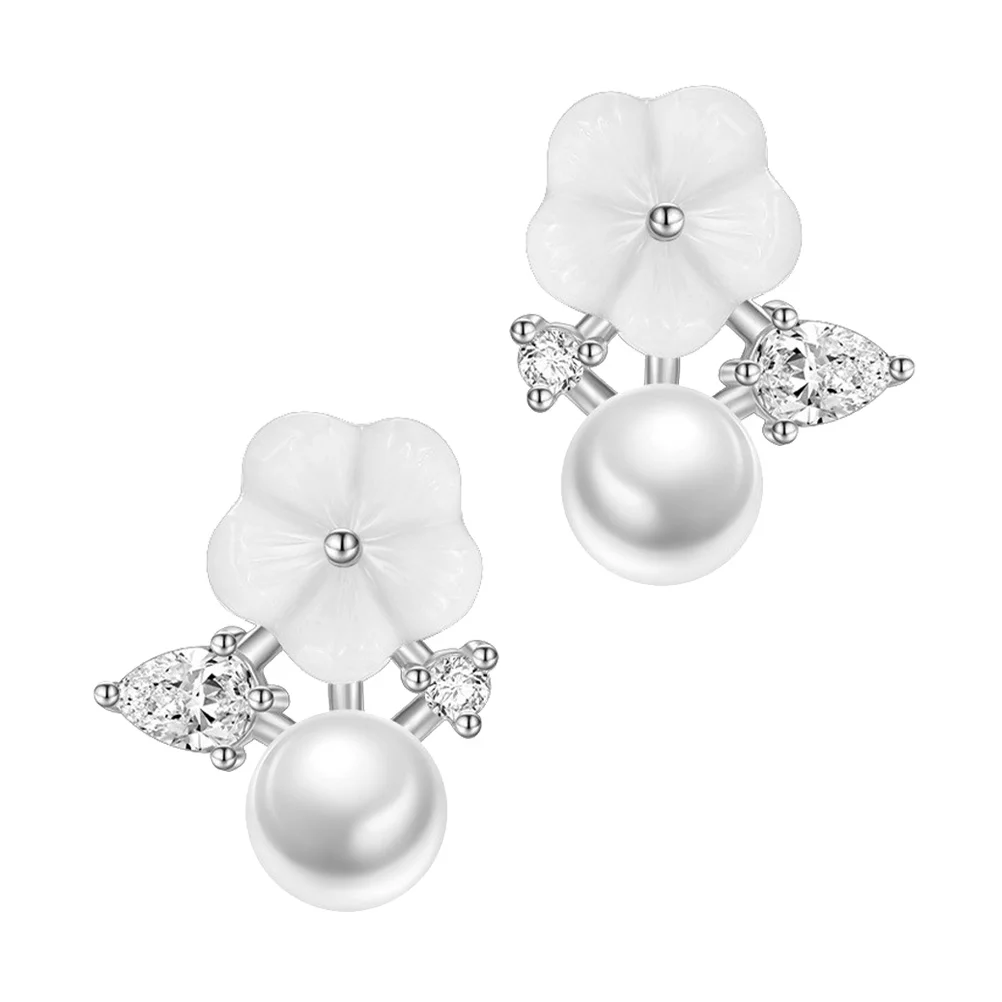 

Pearl Stud Earrings Small Silver Delicate Jewelry Women Flower Ear Decor Elegant Accessories Gift Trendy Drop Earrings