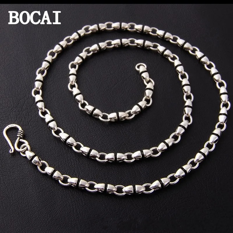 BOCAI  New  S925 Silver Retro Fashion Personality Tide Shuttle Chain Men's Necklace,