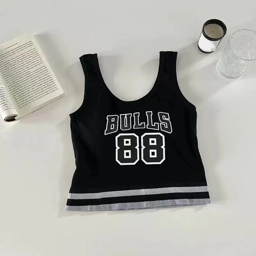 

Simple Letter Strap Skinny Vest Tops Sleeveless Beauty-back Bra with Pads Camisole Tanks Streetwear Y2K Slim Crop Top Beach