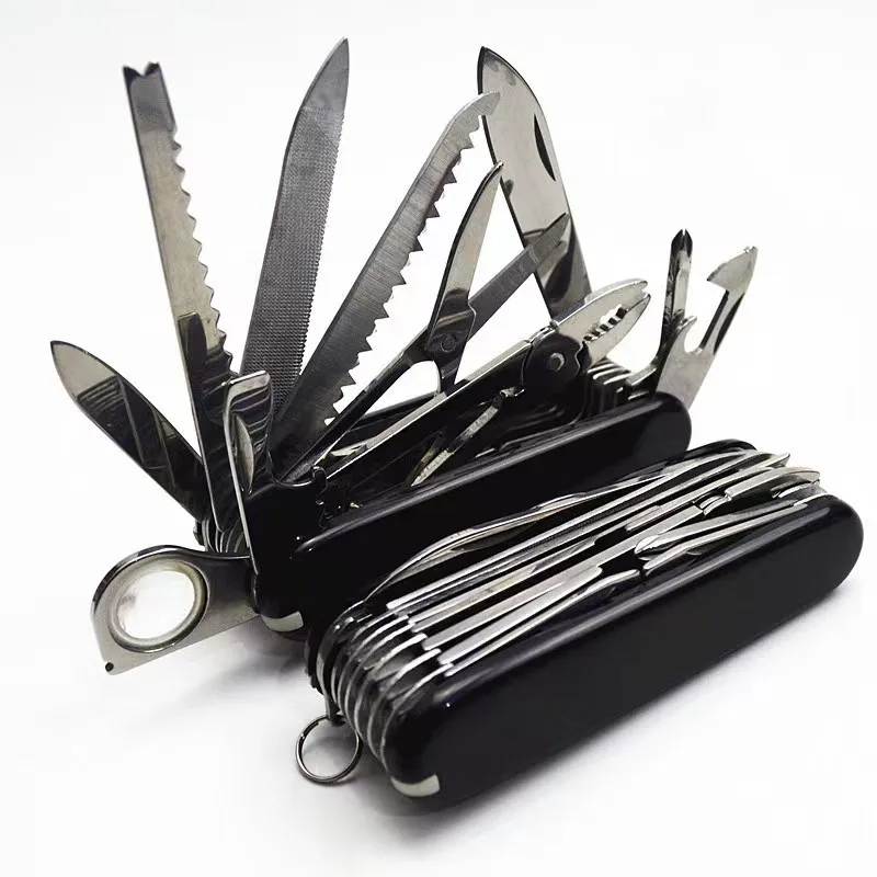 

1PC 91mm Wood /Black Pocket TOOL Multifunctional Folding Army Military Survival 30 Basic Functions