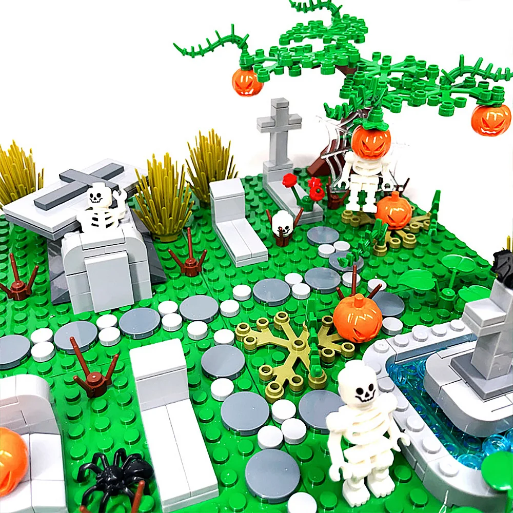 MOC الجسيمات الصغيرة لتقوم بها بنفسك تجميع مقبرة شبح المشهد الحلي لعبة اللبنات موضوع الرعب غرفة الزينة