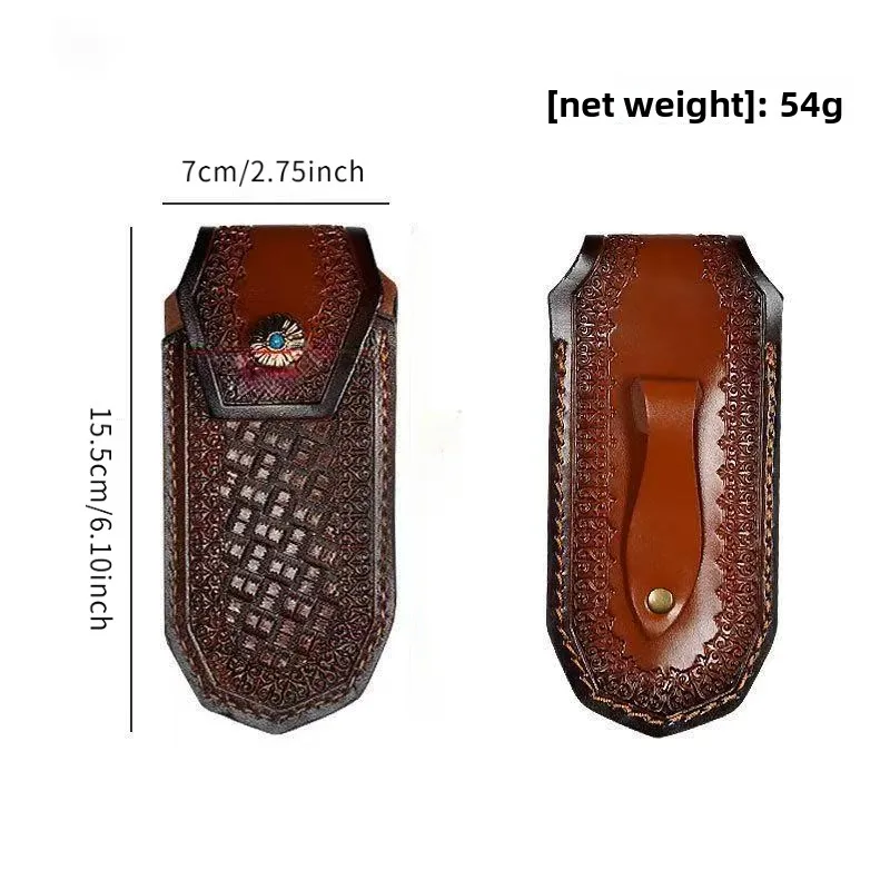 Funda para cuchillo plegable, funda de cuero para navaja de bolsillo, bolsa de almacenamiento de cuero, funda para guardar herramientas, portátil, con correa para el cinturón