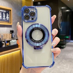 Magnetic Stand Transparent Plating Phone Case For iPhone 17 16 15 Pro Max 14 13 12 11 X XR XS 7 8 Plus SE Armour Protector Cover