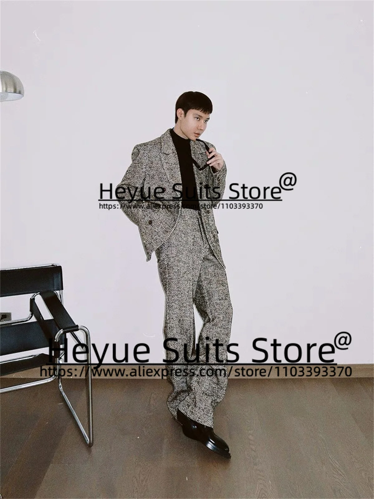 

Classic Herringbone Wedding Suits For Men Slim Fit Notched Lapel Groom Tuxedos 2 Pieces Sets Business Male Blazer Costume Homme