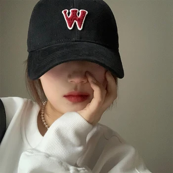 여성용 레터 야구 모자, 넓은 챙, 큰 머리 둘레, 검은 뾰족한 모자, 패션 커플 레트로 쇼 얼굴 작은 모자