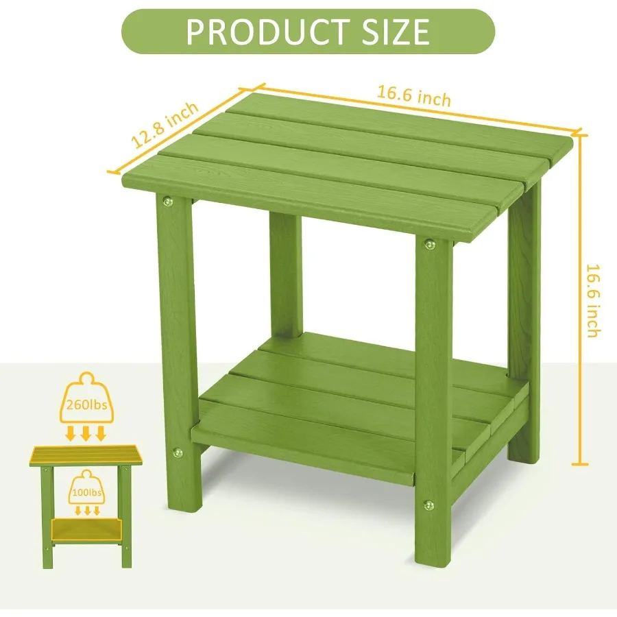 2 Tier Outdoor Side Table with Wood-Like Grain 16.6" HDPE Adirondack Table Patio Side Table Weather Resistant End Table for Poo