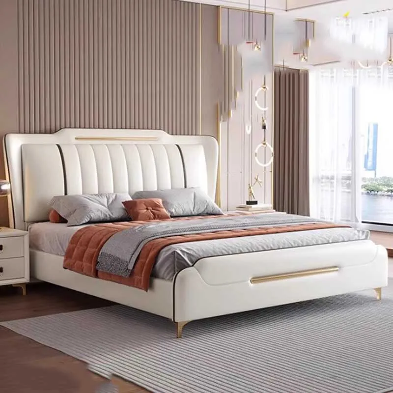 European Style King Size Bed Frame Elegant Storage Modern Double Bed Frame Queen Size Bedroom Cama Moderno Lujo Home Furniture