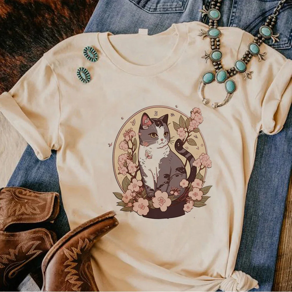 Cute Cat tshirt women summer Tee female streetwear designer 2000s clothing