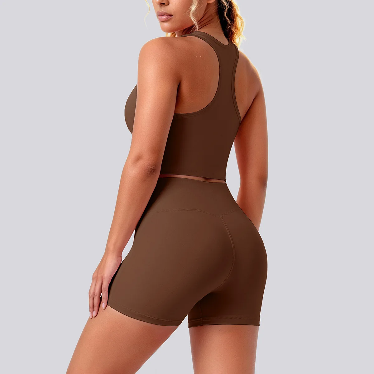 Women Two Piece Yoga Outfit Set Wide Straps U Neck Racerback Crop Top High Waist Biker Shorts Gym Fitness Workout Activewear New