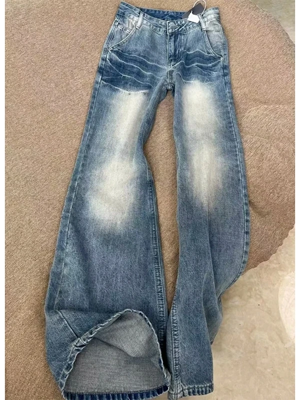 

Blue High Waist Flared Straight Leg Jeans Men's Slim Fit CleanFit Wide Leg Knife Pants Youth Trendy Wear Resistant Loose...