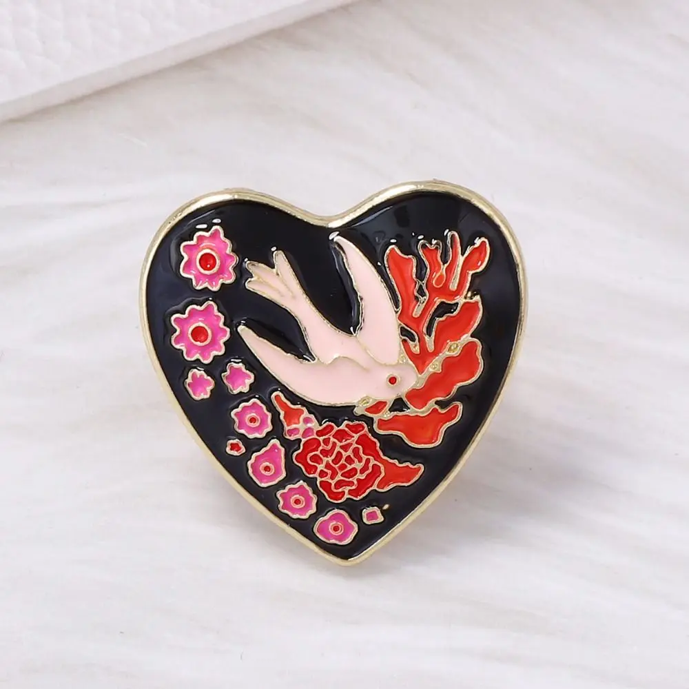 

Lovely Luxury Retro Drip Oil Ring Vintage Flower Enamel Ring Swallow Heart Chunky Ring Jewelry Gift