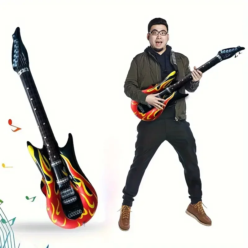 6-piece set of giant inflatable flame guitar balloons novelty musical instrument props for events and parties.