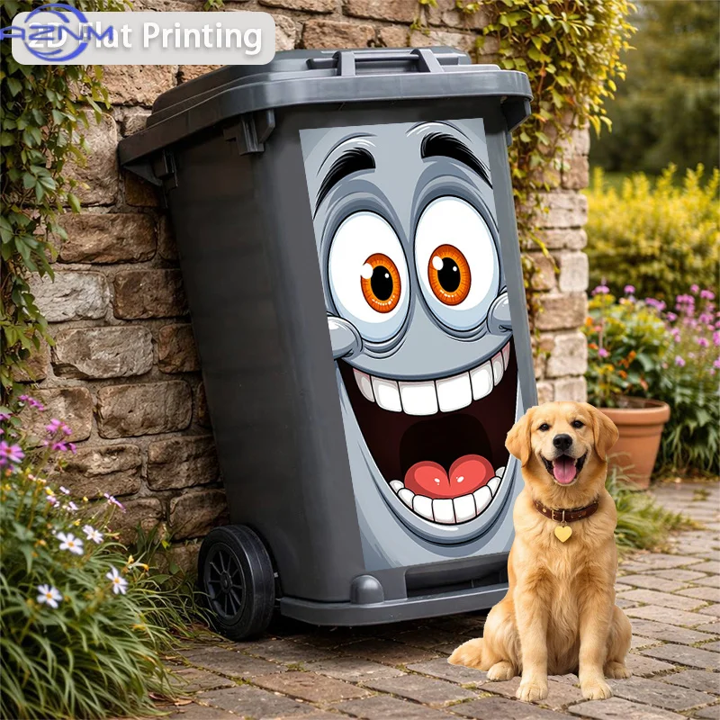 Trash Can Sticker Crazy Laughing Monster Face Themed Design, Self-Adhesive Wall Decal Decorative Wallpaper for Kitchen Trash C