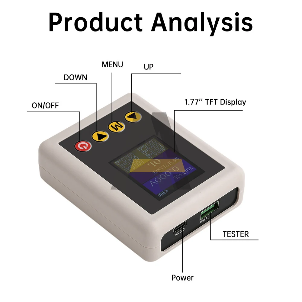 TS4520 0.1mΩ~20Ω High-precision Internal Resistance Detector 1.77-inch True 4-Wire 0.001V~45V Voltage Tester 5V Type-C With Clip