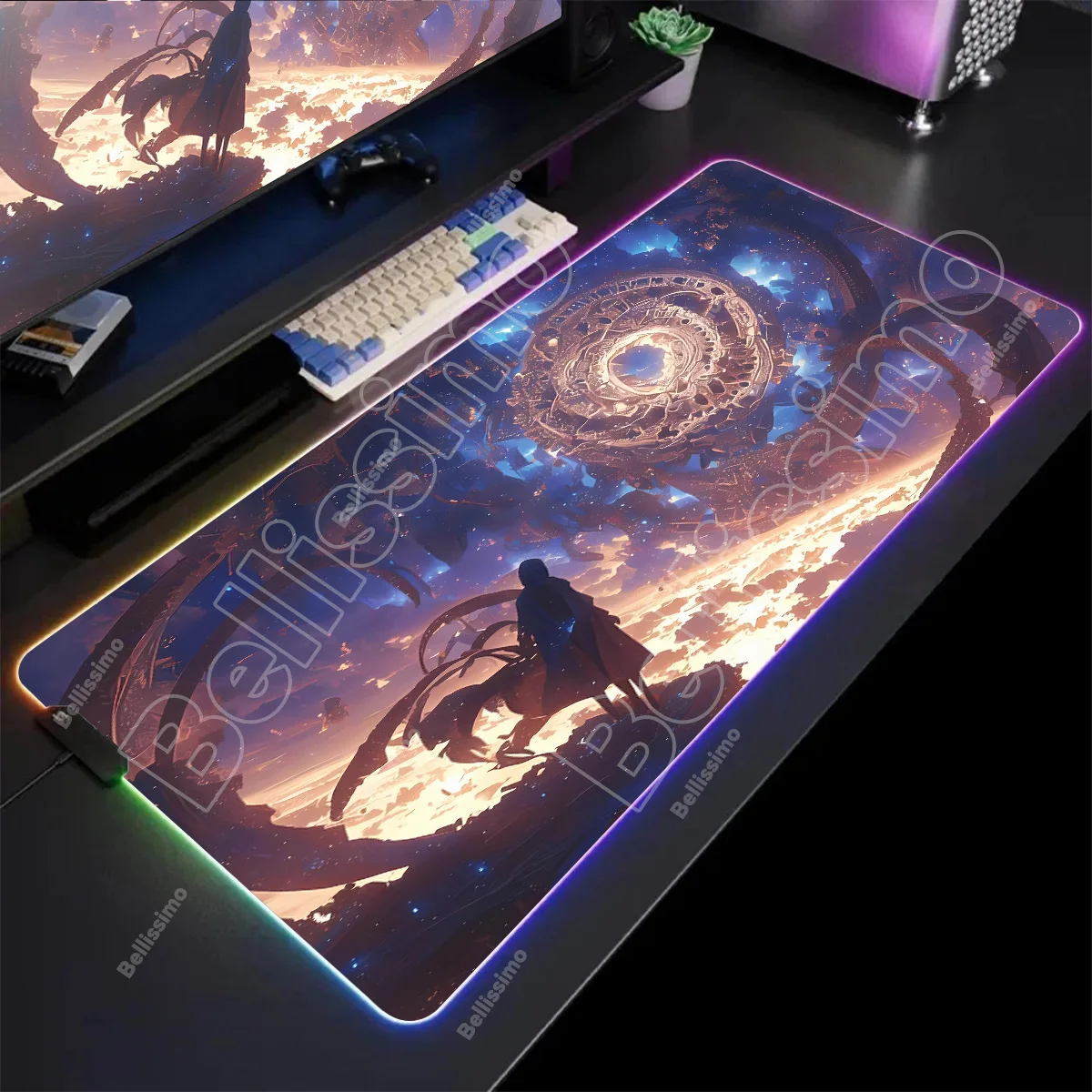 

Anime Mouse Pad Science fiction scenery Game RGB Colorful Deskmat Gamer Keyboard LED Glowing Mausepad Rubber Mat With Backlight