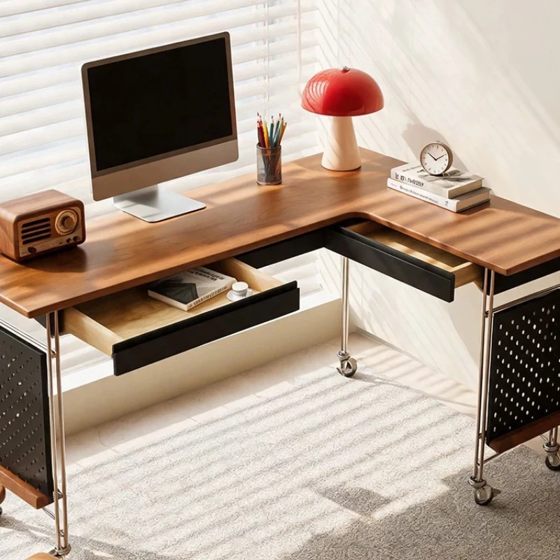 Corner desk with drawers Double solid wood desk L-shaped household bedroom removable computer desk