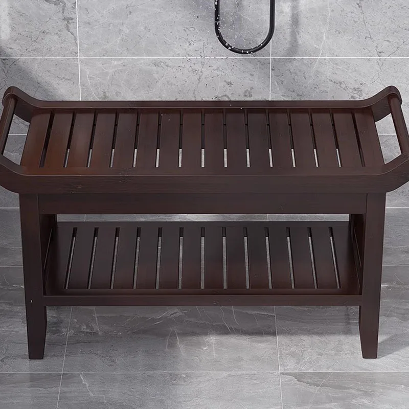 Nanmu Vintage Bath Bench Low Bench Old People's Toilet Seat Bathroom Shelf Durable Muebles Para El Hogar Bath Non-slip Bench