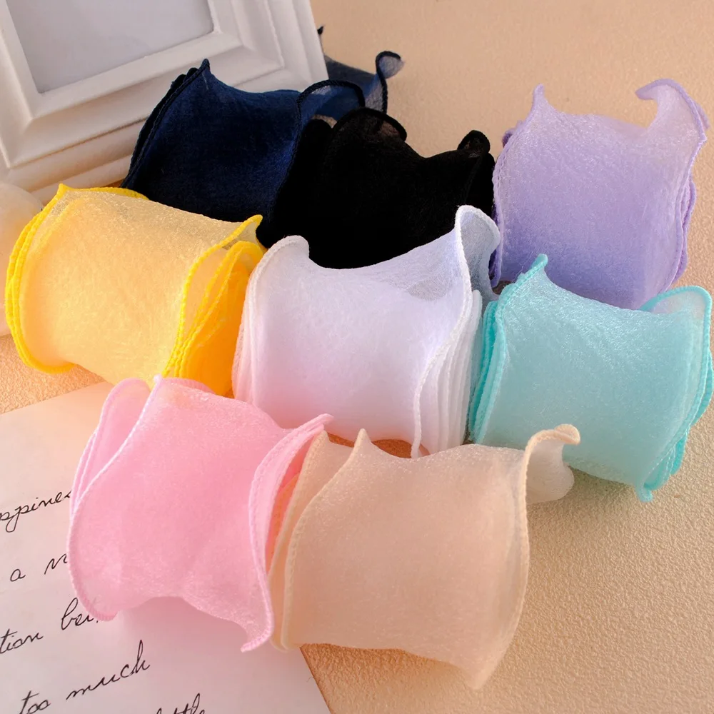 30yards Organza Chiffon Ribbon Colorful Seersucker Pleated Wave Fishtail Ribbon DIY Handmade Bow Cloud Hair Flower Hat Accessory