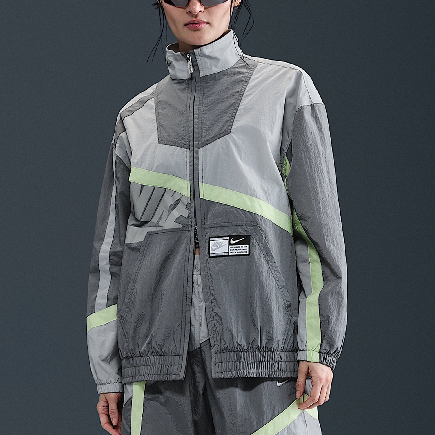 

Nike genuine 2025 Women's Fashion Zipped Stand Collar Retro Jacket HJ0177-084