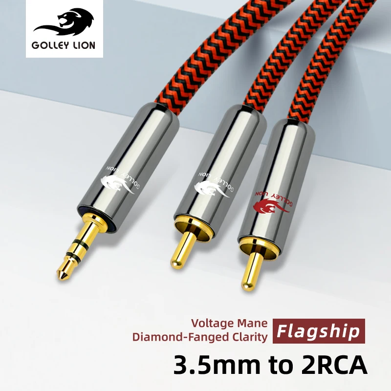 3.5mm to 2RCA Cable Enhances HiFi Stereo Detail, Anti-Interference Design Ideal for Studio Recording/HiFi Speaker/Audio Receiver