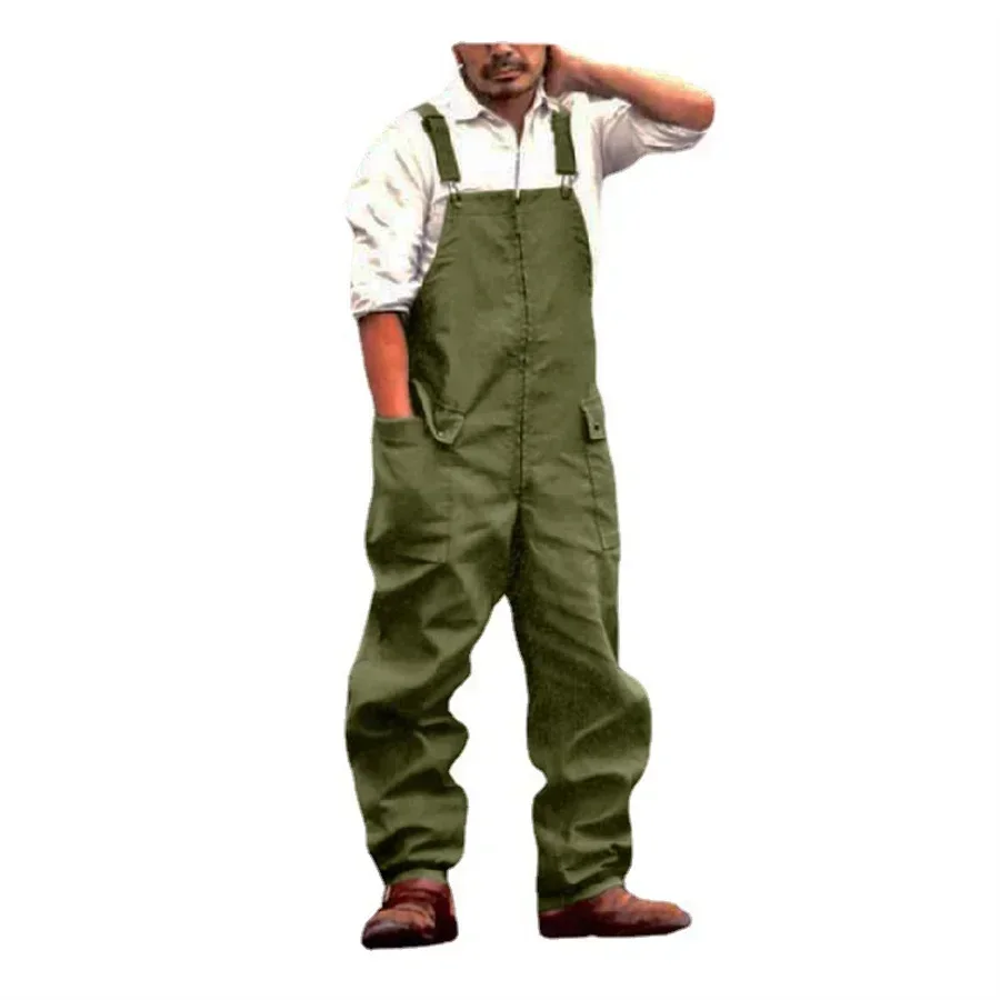 

2025 New Men's Jumpsuit Plus Size Streetwear Solid Color Overalls Pockets Loose Suspenders Baggy Work Wear Cargo Pants Men
