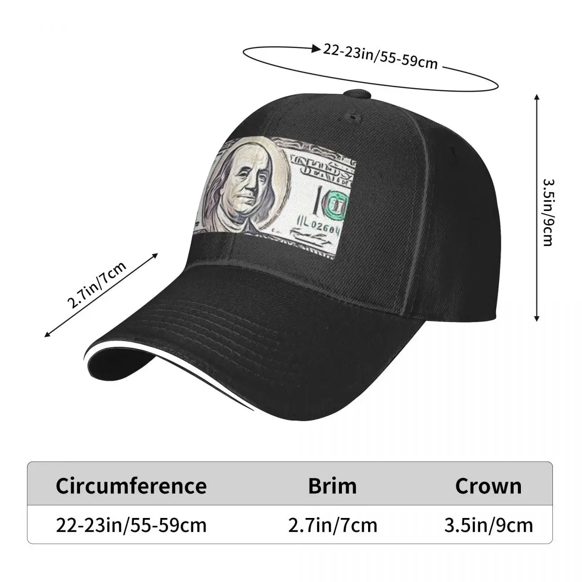 100 dollars Baseball Cap hard hat birthday Thermal Visor Men's Baseball Women's