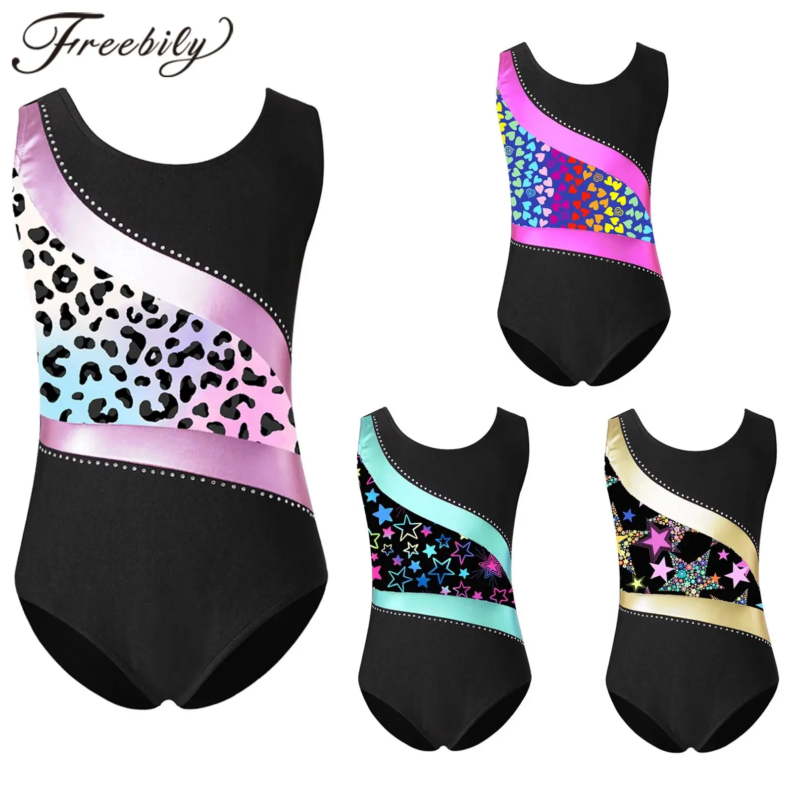 Kids Ballet Dance Leotard Sleeveless Print Gymnastics Bodysuit for Girl Childs Athletic Training Clothes Yoga Skating Jumpsuit