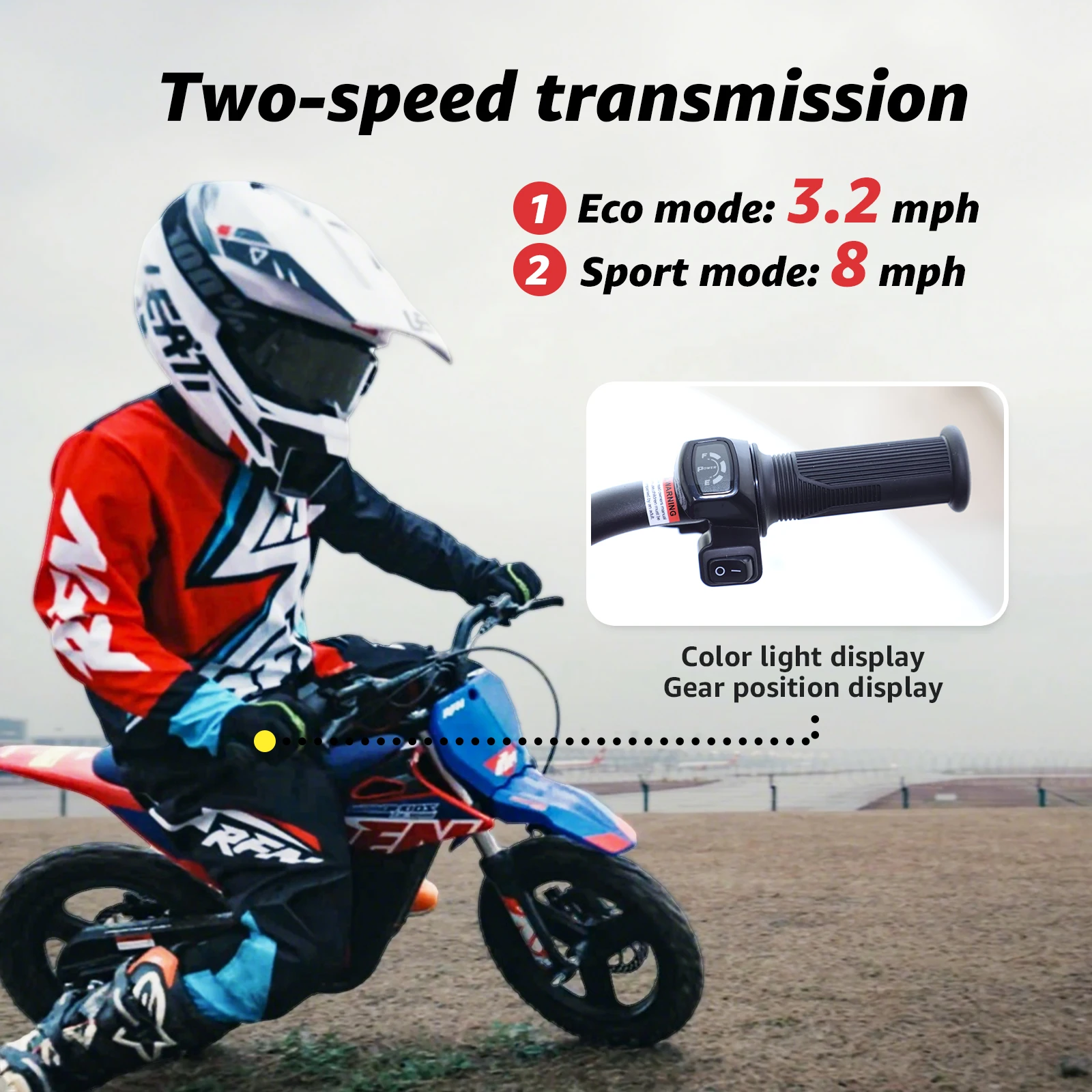 Motocykl elektryczny dla dzieci RFN Warrior Kids E250, 36V 400W, terenowy, z 3 biegami, zasięg 18 km, dla dzieci w wieku 3-6 lat.