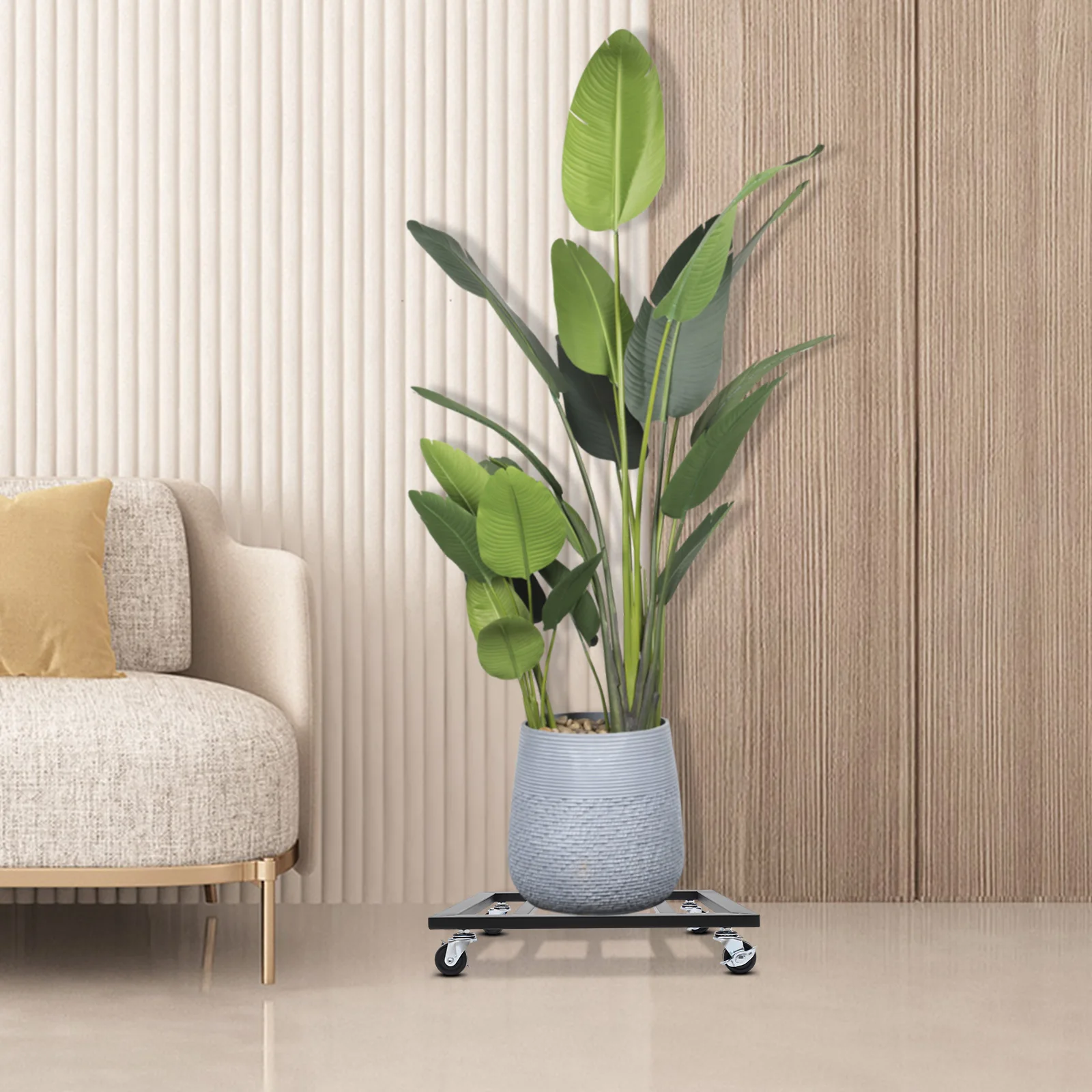 

Stable Black Rolling Plant Stand(4 Lockable Universal Wheels) - Round Corners&Horizontal Bars, Promotes Air Circulation