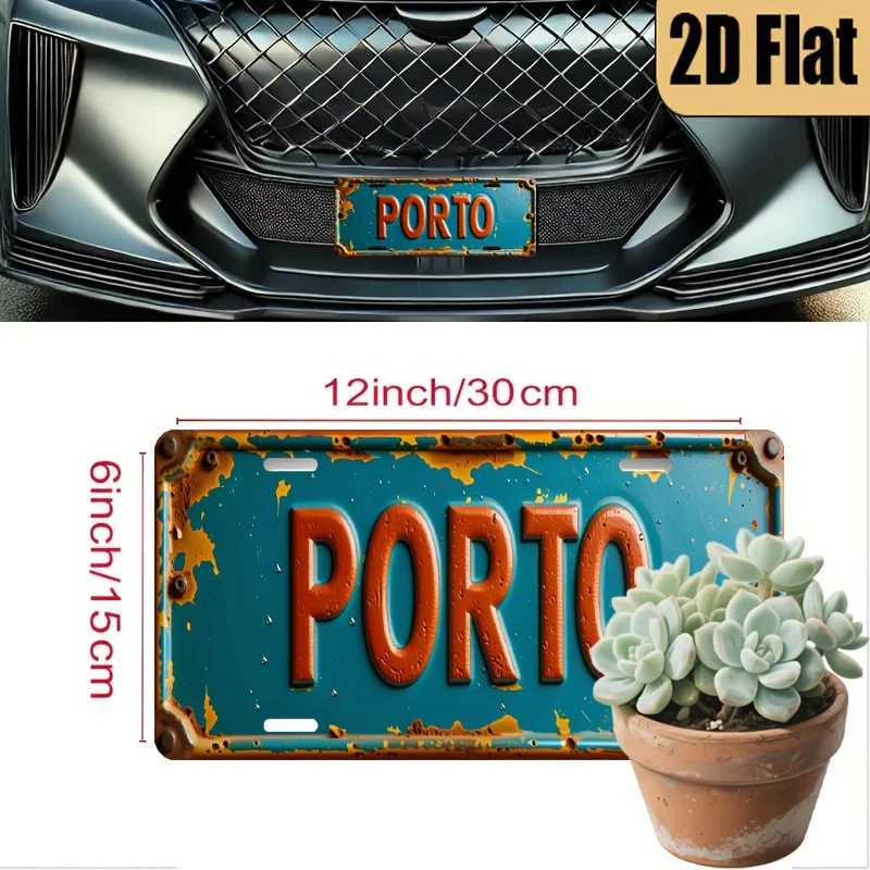 1 Placa de Matrícula Vintage de Portugal - Placa de Coche Portuguesa Retro con Detalles en Azul Verde Azulado y Naranja - Construcción de Aluminio Resistente