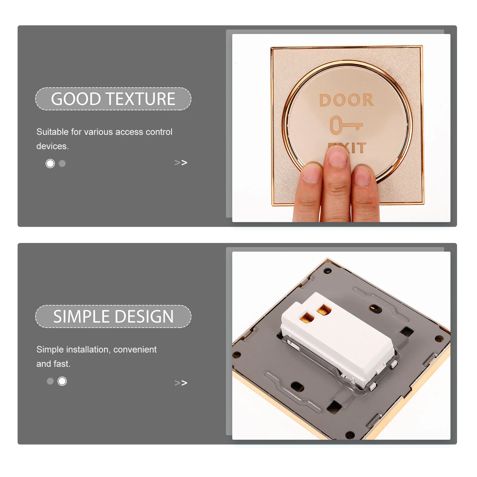 Push to Exit Button Door Access Control Switch Panel One Piece Bracket Grid Design Doorbell Wall Plate Cover Exit Button