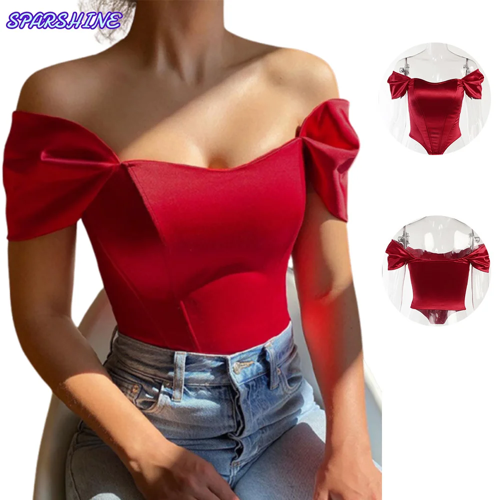 

Fashion Summer Elegant Satin Bow Tie Corset Fishbone waist cinched strapless vest Sleeveless Backless Cropped Tops slim shaping