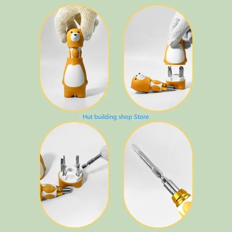 

T21C 6 in 1 Adjustable Manual Screwdriver Cartoon Bear Shaped Multi-Function Tool