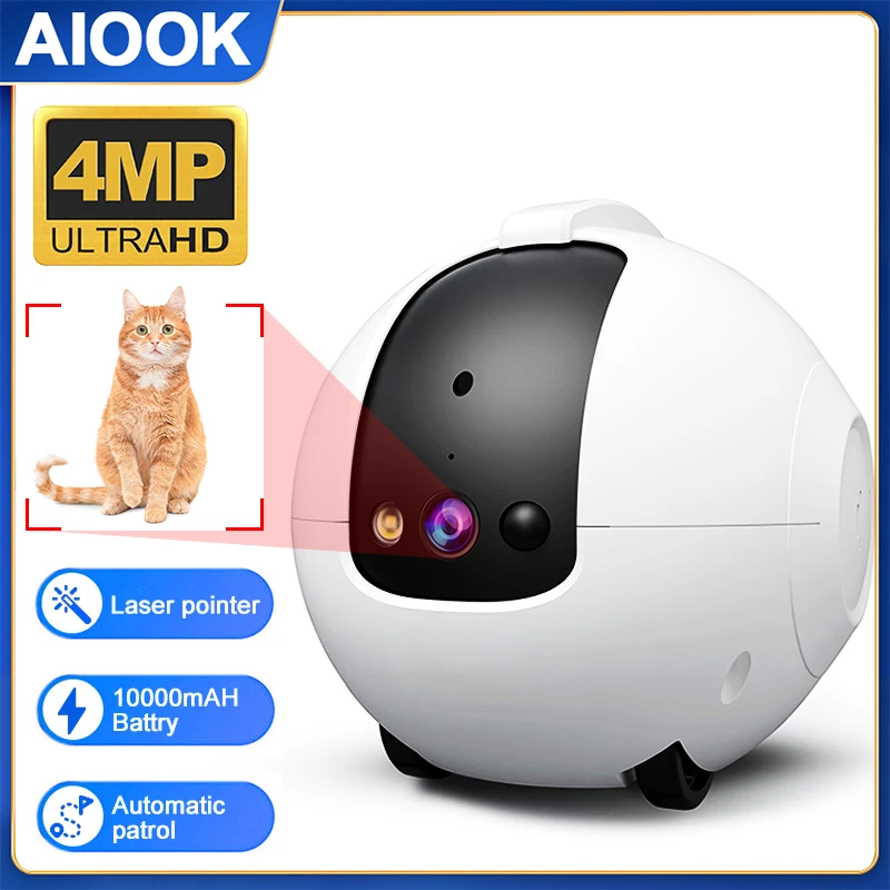 

AIOOK Pet Camera HD 4MP 2K Srihome WIFI Camera 10000mAH Battery Two-way Intercom Remote Pet Tracking Video Camera Night Vision