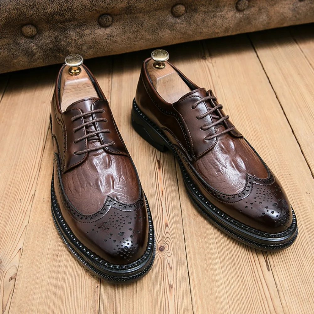 Leisure Genuine Leather Shoes for Men, British Pointed Business Attire, Office Wear, Korean Version, Height Increase Men's Shoes