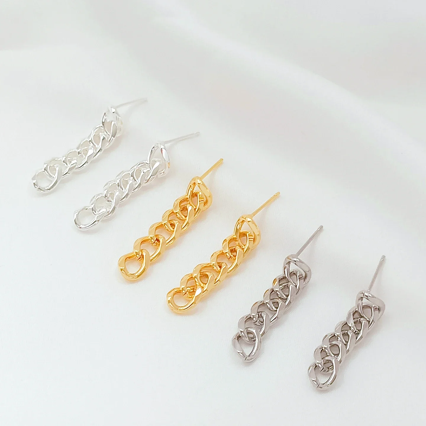 

S925 Sterling Silver Pins Plated 14K Gold-plated Chain Earrings Diy Handcrafted European American Style Ear Accessory Materials