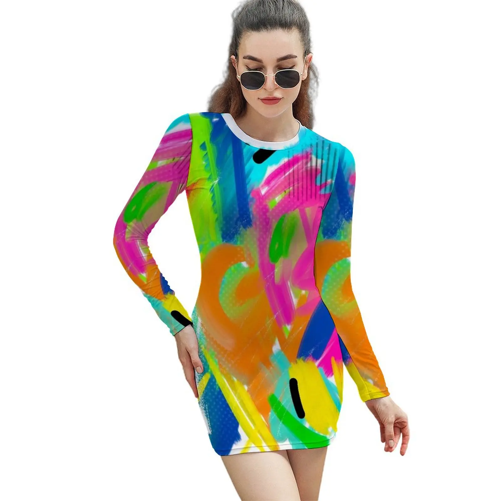 

Colorful Abstract Painting Long-Sleeved Sheath Dress women's summer clothing 2024 purple dress